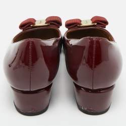 Pre Owned Salvatore Ferragamo Burgundy Patent Leather Vara Bow Block Heel Pumps Size 36