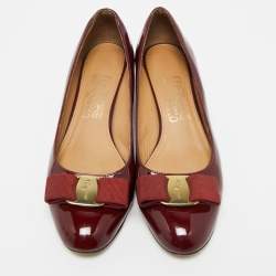 Pre Owned Salvatore Ferragamo Burgundy Patent Leather Vara Bow Block Heel Pumps Size 36