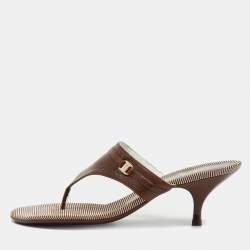 Pre Owned Salvatore Ferragamo Brown Leather Thong Sandals Size 38