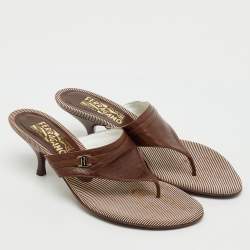 Pre Owned Salvatore Ferragamo Brown Leather Thong Sandals Size 38