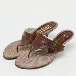 Pre Owned Salvatore Ferragamo Brown Leather Thong Sandals Size 38
