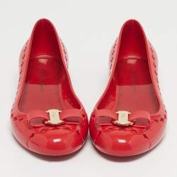 Pre Owned Salvatore Ferragamo Red Jelly Vara Ballet Flats Size 39.5