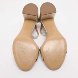 Pre Owned Salvatore Ferragamo Gold Leather Vara Bow Ankle Strap Sandals Size 38.5