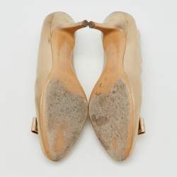 Pre Owned Salvatore Ferragamo Metallic Gold Leather Carla Vara Bow Pumps Size 40