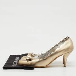 Pre Owned Salvatore Ferragamo Metallic Gold Leather Carla Vara Bow Pumps Size 40