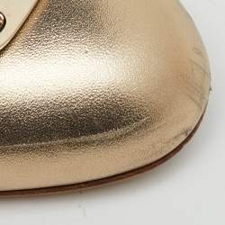 Pre Owned Salvatore Ferragamo Metallic Gold Leather Carla Vara Bow Pumps Size 40