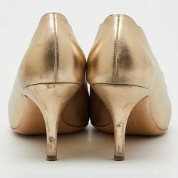 Pre Owned Salvatore Ferragamo Metallic Gold Leather Carla Vara Bow Pumps Size 40