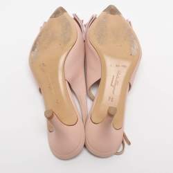 Pre Owned Salvatore Ferragamo Pink Leather Bow Slingback Sandals Size 37.5