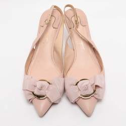 Pre Owned Salvatore Ferragamo Pink Leather Bow Slingback Sandals Size 37.5