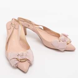 Pre Owned Salvatore Ferragamo Pink Leather Bow Slingback Sandals Size 37.5