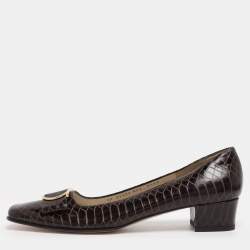 Pre Owned Salvatore Ferragamo Brown Python Embossed Leather Gancini Pumps Size 40