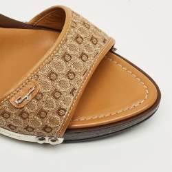 Pre Owned Salvatore Ferragamo Brown Canvas and Leather Wedge Sandals Size 38