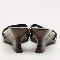 Pre Owned Salvatore Ferragamo Black Leather Wedge Sandals Size 38.5