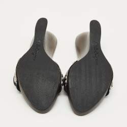 Pre Owned Salvatore Ferragamo Black Leather Wedge Sandals Size 38.5