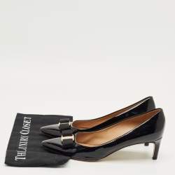 Pre Owned Salvatore Ferragamo Black Patent Leather Vara Bow Pumps Size 40