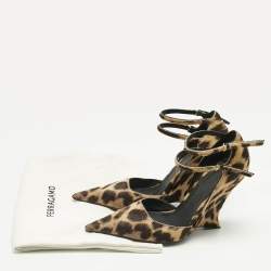 Pre Owned Salvatore Ferragamo Beige/Brown Leopard Print Calf Hair Wedge Pumps Size 39.5