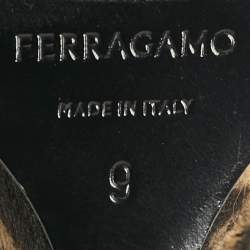 Pre Owned Salvatore Ferragamo Beige/Brown Leopard Print Calf Hair Wedge Pumps Size 39.5