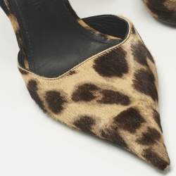 Pre Owned Salvatore Ferragamo Beige/Brown Leopard Print Calf Hair Wedge Pumps Size 39.5