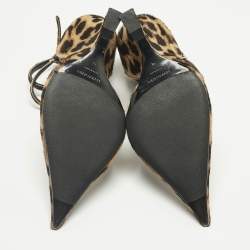 Pre Owned Salvatore Ferragamo Beige/Brown Leopard Print Calf Hair Wedge Pumps Size 39.5