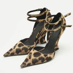 Pre Owned Salvatore Ferragamo Beige/Brown Leopard Print Calf Hair Wedge Pumps Size 39.5