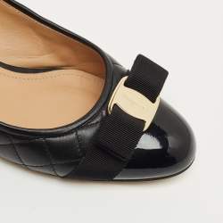 Pre Owned Salvatore Ferragamo Black Quilted Leather Vara Bow Block Heel Pumps Size 39.5