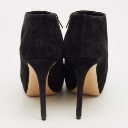 Pre Owned Salvatore Ferragamo Black Suede Vara Bow Ankle Boots Size 38.5