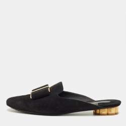 Pre Owned Salvatore Ferragamo Black Suede Vara Bow Mules Size 38
