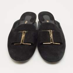 Pre Owned Salvatore Ferragamo Black Suede Vara Bow Mules Size 38