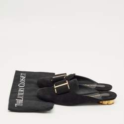 Pre Owned Salvatore Ferragamo Black Suede Vara Bow Mules Size 38