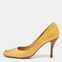 Pre Owned Salvatore Ferragamo Yellow Patent Leather Pumps Size 38.5