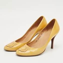 Pre Owned Salvatore Ferragamo Yellow Patent Leather Pumps Size 38.5