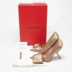 Pre Owned Salvatore Ferragamo Gold Satin Erica Pumps Size 37.5