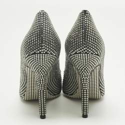 Pre Owned Salvatore Ferragamo Silver Satin Crystal Embellished Pointed Toe Pumps Size 37.5