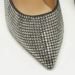 Pre Owned Salvatore Ferragamo Silver Satin Crystal Embellished Pointed Toe Pumps Size 37.5