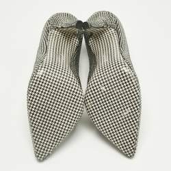 Pre Owned Salvatore Ferragamo Silver Satin Crystal Embellished Pointed Toe Pumps Size 37.5