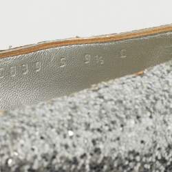 Pre Owned Salvatore Ferragamo Silver Canvas and Leather Garda Block Heel Pumps Size 40