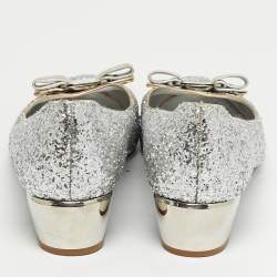 Pre Owned Salvatore Ferragamo Silver Canvas and Leather Garda Block Heel Pumps Size 40