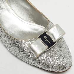 Pre Owned Salvatore Ferragamo Silver Canvas and Leather Garda Block Heel Pumps Size 40