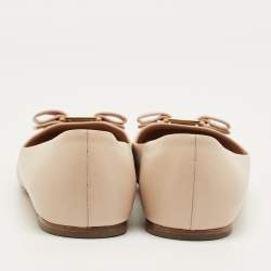 Pre Owned Salvatore Ferragamo Beige Leather Vara Bow Ballet Flats Size 38.5