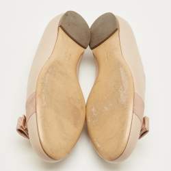 Pre Owned Salvatore Ferragamo Beige Leather Vara Bow Ballet Flats Size 38.5