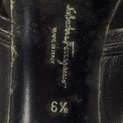 Pre Owned Salvatore Ferragamo Black Leather Trabia Chain Block Heel Slide Sandals Size 37