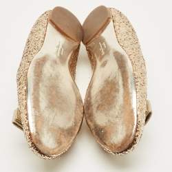 Pre Owned Salvatore Ferragamo Gold Glitter Varina Bow Ballet Flats Size 40