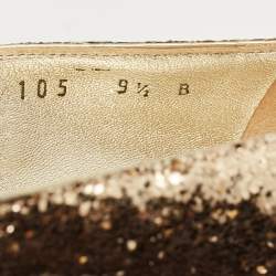 Pre Owned Salvatore Ferragamo Gold Glitter Varina Bow Ballet Flats Size 40