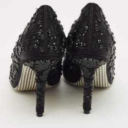 Pre Owned Salvatore Ferragamo Black Satin Crystal Embellished Pointed Toe Pumps Size 37