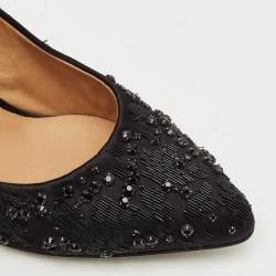 Pre Owned Salvatore Ferragamo Black Satin Crystal Embellished Pointed Toe Pumps Size 37