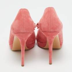 Pre Owned Salvatore Ferragamo Pink Suede Bow Peep Toe Pumps Size 39.5