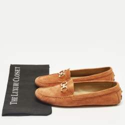 Pre Owned Salvatore Ferragamo Orange Suede Slip On Gancini Loafers Size 39.5