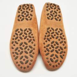 Pre Owned Salvatore Ferragamo Orange Suede Slip On Gancini Loafers Size 39.5