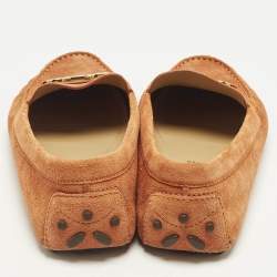 Pre Owned Salvatore Ferragamo Orange Suede Slip On Gancini Loafers Size 39.5