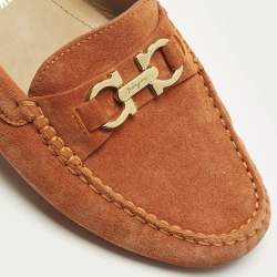 Pre Owned Salvatore Ferragamo Orange Suede Slip On Gancini Loafers Size 39.5